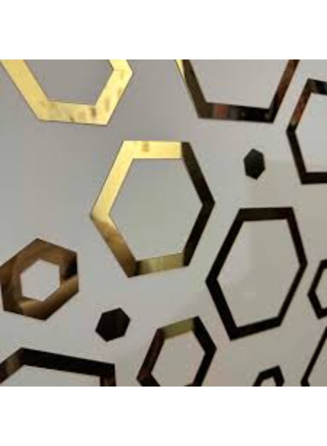 EMAAZZ LLC Modern Hexagon Mirror Wall Decor, Geometric 3D Acrylic Wall Stickers, Luxury Gold Silver Wall Art for Living Room Bedroom Office, Home Decoration - Image 4